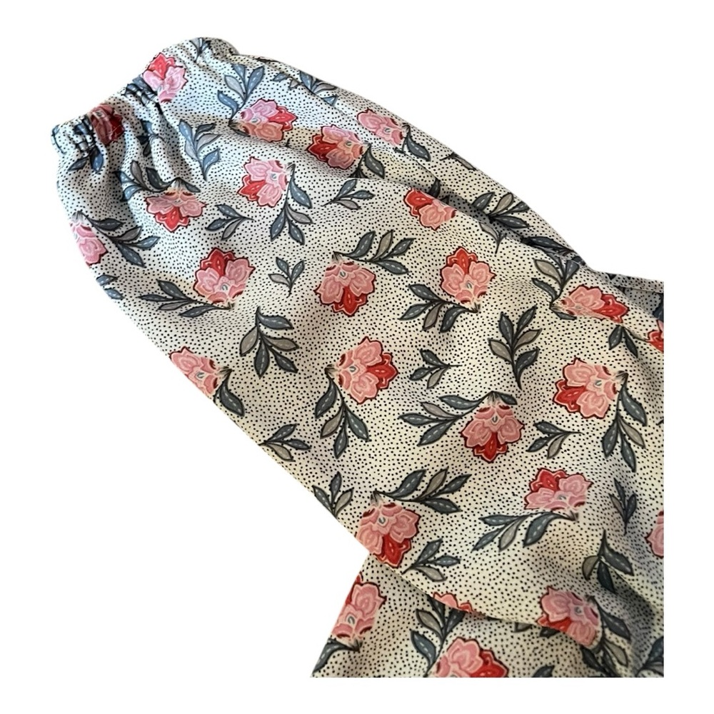 LOFT Floral Peasant Blouse Size SP Petite Small Pink Cottagecore Top - Picture 8 of 11